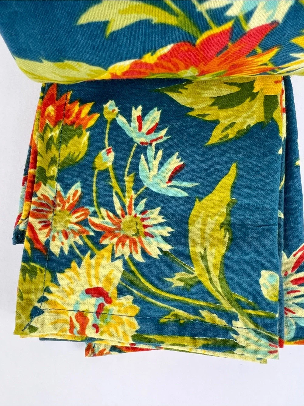 April Cornell Floral Dinner Napkins Marguerite Teal Yellow Orange 12 Pc NEW